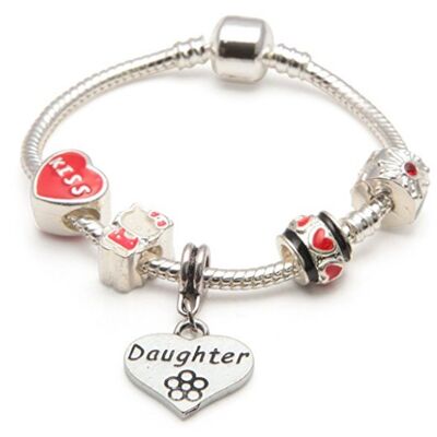 Children's Daughter 'Red Kitty Cat' Silver Plated Charm Bead Bracelet