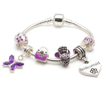 Bracelet de perles de charme plaqué argent pour demoiselle d'honneur pour enfants 'Purple Fairy Dream'