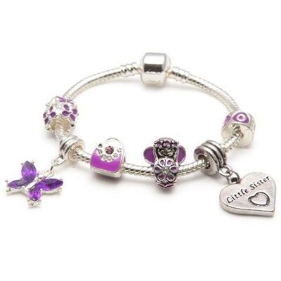 Kinder kleine Schwester 'Purple Fairy Dream' versilbert Charm Perlen Armband