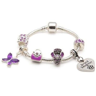 Bracelet de perles de charme plaqué argent pour petite-fille 'Purple Fairy Dream'