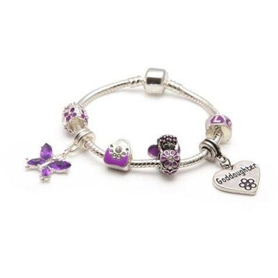Children's Goddaughter 'Purple Fairy Dream' Silver Plated Charm Bead Bracelet