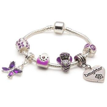 Bracelet de perles à breloques plaqué argent `` Purple Fairy Dream '' pour fille pour enfants