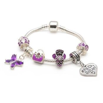 Bracelet de perles à breloques plaqué argent `` Purple Fairy Dream '' pour grande soeur pour enfants