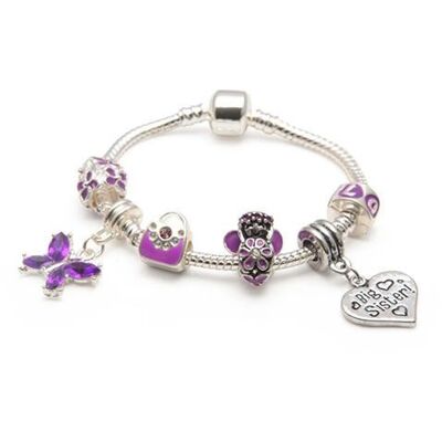 Kinder große Schwester 'Purple Fairy Dream' versilbert Charm Perlen Armband