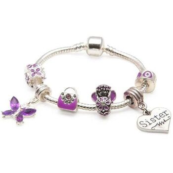 Bracelet en perles à breloques plaqué argent 'Purple Fairy Dream' pour enfant