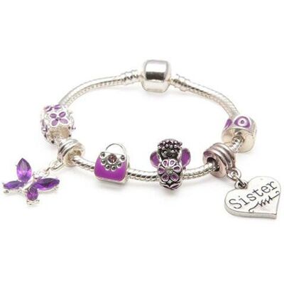 Kinder Schwester 'Purple Fairy Dream' versilbert Charm Perlen Armband