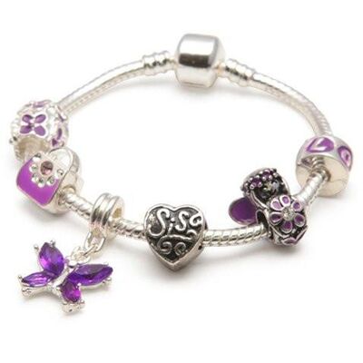 Kinder Schwester 'Purple Fairy Dream' versilbert Charm Perlen Armband