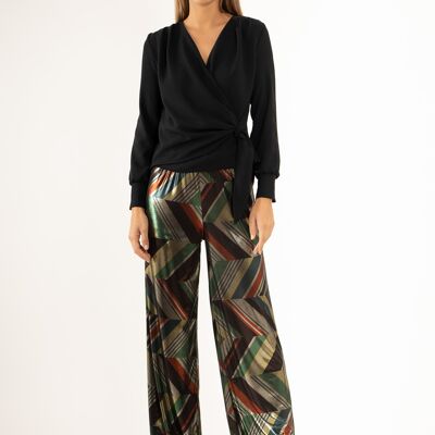 Printed shiny straight trousers