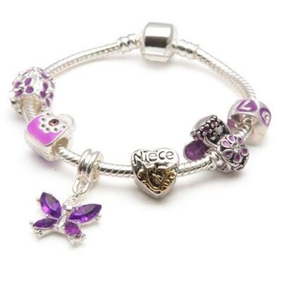 Kinder Nichte 'Purple Fairy Dream' versilbert Charm Perlen Armband