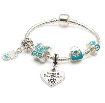 Bracelet de perles de charme plaqué argent pour petite-fille 'Blue Butterfly'