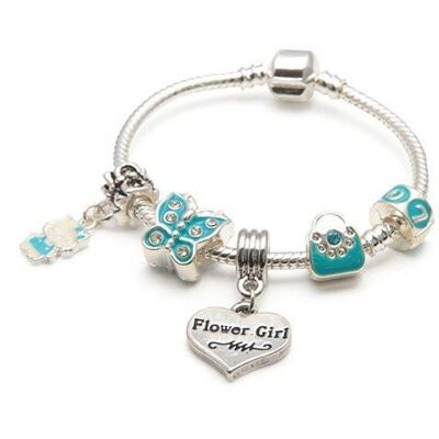 Pulsera de abalorios chapada en plata de niña de las flores 'Blue Butterfly' para niños