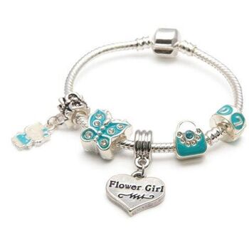 Bracelet de perles à breloques plaqué argent `` Papillon bleu '' pour fille d'honneur