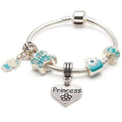 Kinder Prinzessin 'Blue Butterfly' versilbert Charm Perlen Armband