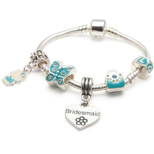 Children's Bridesmaid 'Blue Butterfly' Silver Plated Charm Bead Bracelet