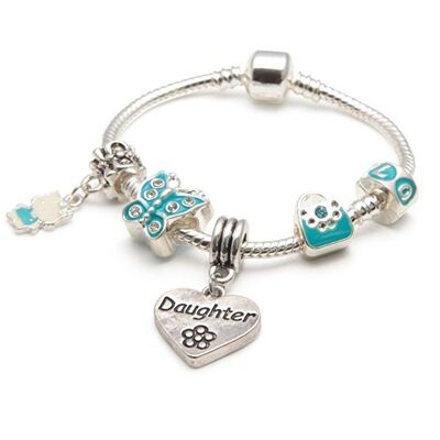 Kinder Tochter 'Blue Butterfly' versilbert Charm Perlen Armband