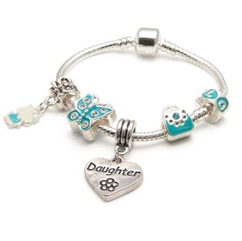 Bracelet de perles de charme plaqué argent `` Papillon bleu '' pour fille pour enfants