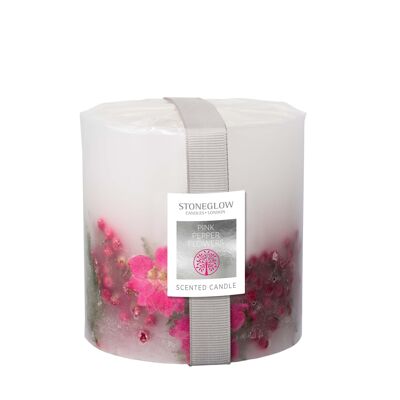 Regalo de la naturaleza - Flores de pimienta rosa - Vela pilar