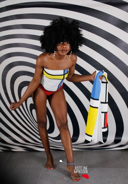 maillot de bain Mondrian revisité - Mondrian revisited Strapless swimsuit