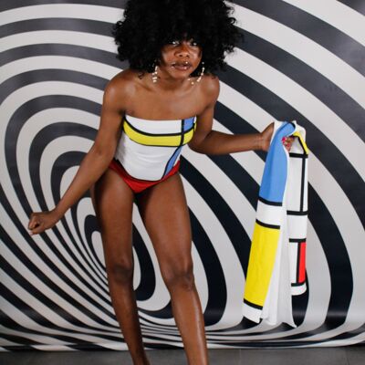 maillot de bain Mondrian revisité - Mondrian revisited Strapless swimsuit