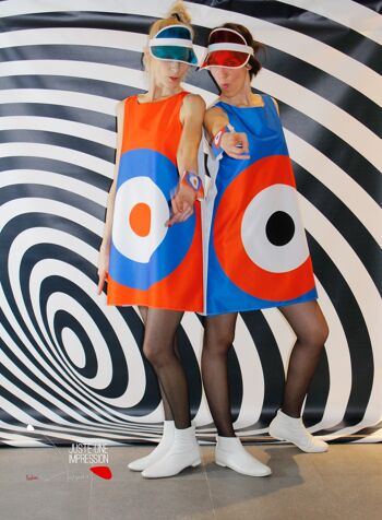 robe mod cible bleu/orange/noir - mod dress orange/blue target 1