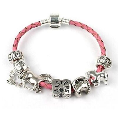 Pulsera de cuero rosa con dije de los amantes de los caballos de las hermanas de los niños