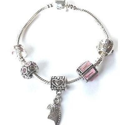 Children's 'Daughter Half Heart Pink Sparkle' Silver Plated Charm Bracelet
