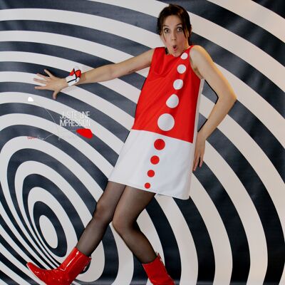 rot/weißes Sixties-Kleid / Polka-Dot-Kleid rot & weiß