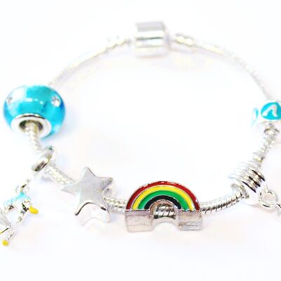 Pulsera infantil con abalorios plateados 'Unicornio mágico 3er cumpleaños'