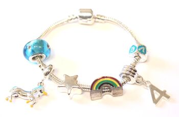 Bracelet de perles à breloques plaqué argent 'Magical Unicorn 4th Birthday' pour enfant