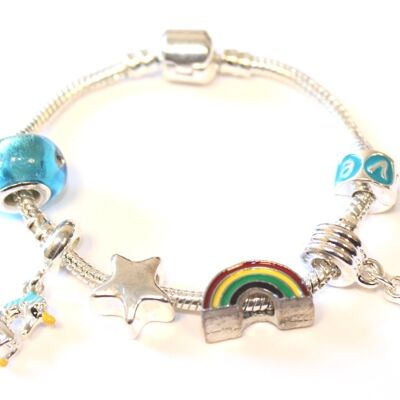 Children's 'Magical Unicorn 4th Birthday' Silver Plated Charm Bead Bracelet