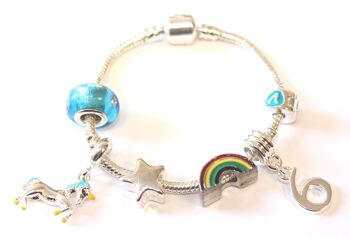 Bracelet de perles à breloques plaqué argent 'Magical Unicorn 6th Birthday' pour enfant