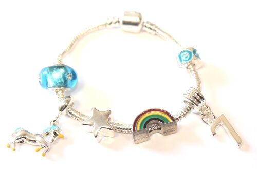 Children's 'Magical Unicorn 7th Birthday' Silver Plated Charm Bead Bracelet