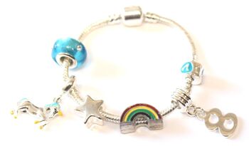 Bracelet de perles à breloques plaqué argent 'Magical Unicorn 8th Birthday' pour enfant