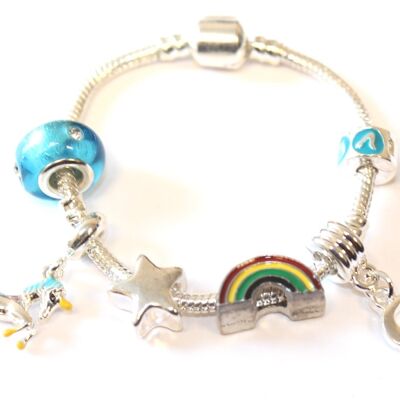 Children's 'Magical Unicorn 9th Birthday' Silver Plated Charm Bead Bracelet