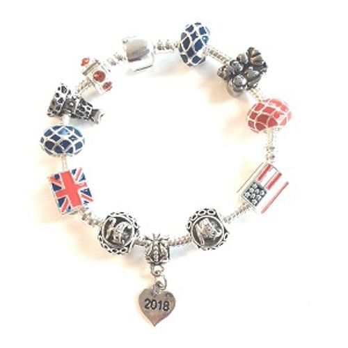 Children's 'Royal Wedding 2018 Commemorative Keepsake' Silver Plated Charm Bead Bracelet