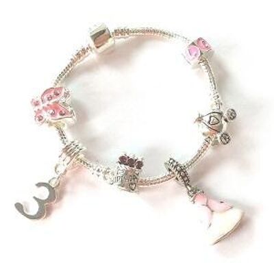 Braccialetto per bambini con ciondolo in argento placcato "Pink Princess 3rd Birthday"