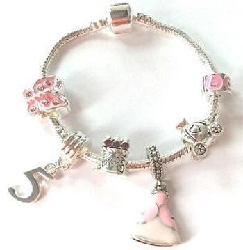 Bracelet à perles pour enfants 'Pink Princess 5th Birthday' plaqué argent