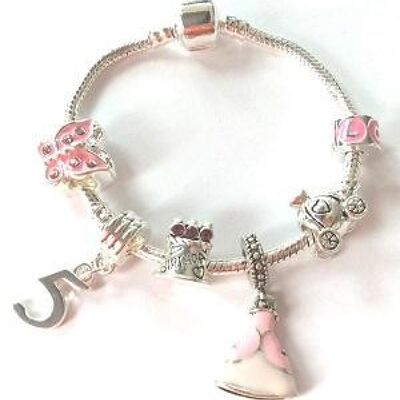 Versilbertes Charm Bead-Armband für Kinder mit dem Namen "Pink Princess 5th Birthday" für Kinder