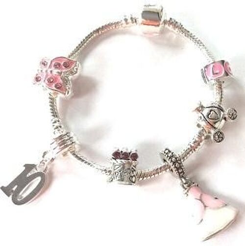 Children's 'Pink Princess 10th Birthday' Silver Plated Charm Bead Bracelet