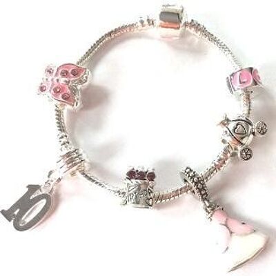 Bracelet en perles à breloques plaqué argent 'Pink Princess 10th Birthday' pour enfant