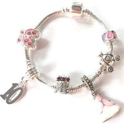 Versilbertes Charm Bead-Armband für Kinder zum 10. Geburtstag von 'Pink Princess'