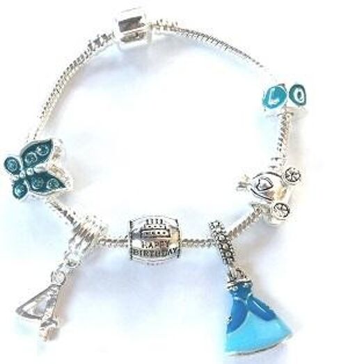 Children's 'Blue Princess 4th Birthday' Silver Plated Charm Bead Bracelet