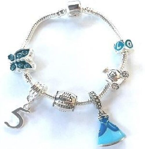 Children's 'Blue Princess 5th Birthday' Silver Plated Charm Bead Bracelet