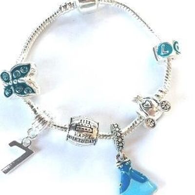 Children's 'Blue Princess 7th Birthday' Silver Plated Charm Bead Bracelet