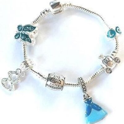 Pulsera infantil con abalorios plateados 'Blue Princess 8th Birthday'