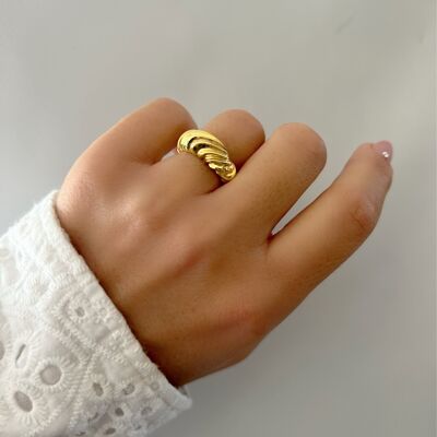 Gold Plated Waved Ring Women Steling Silver 925, Gold Dome Croissant Ring, Gold Chunky Ring, Gift for Her, Made in Greece.