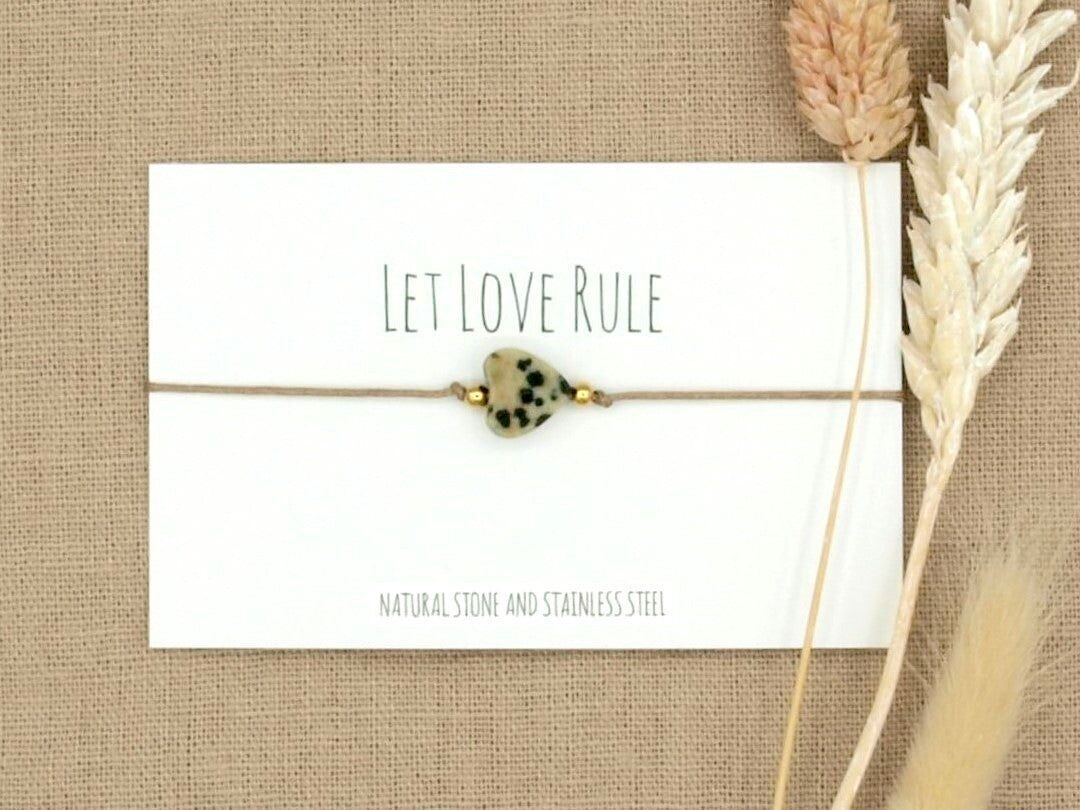 Bracciale love dalmata diaspro oro, argento acciaio inossidabile