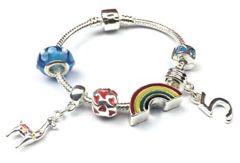 Bracelet de perles à breloques plaqué argent 'Lovely Llama 5th Birthday' pour enfants