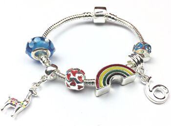 Bracelet de perles à breloques plaqué argent 'Lovely Llama 6th Birthday' pour enfants