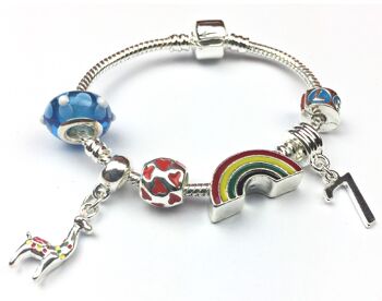 Bracelet de perles de charme plaqué argent 'Lovely Llama 7th Birthday'